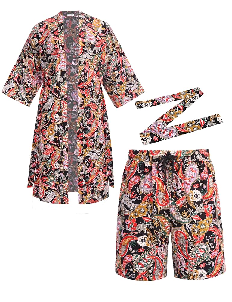 小物 BOY COOFANDY Black Kimono Men's Lightweight Robe - 2 Piece